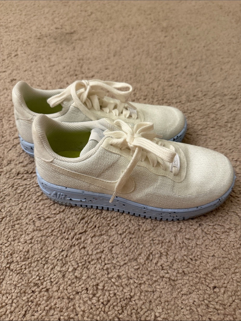Nike Women's Cream Canvas Sneakers with Light Blue Speckled Sole